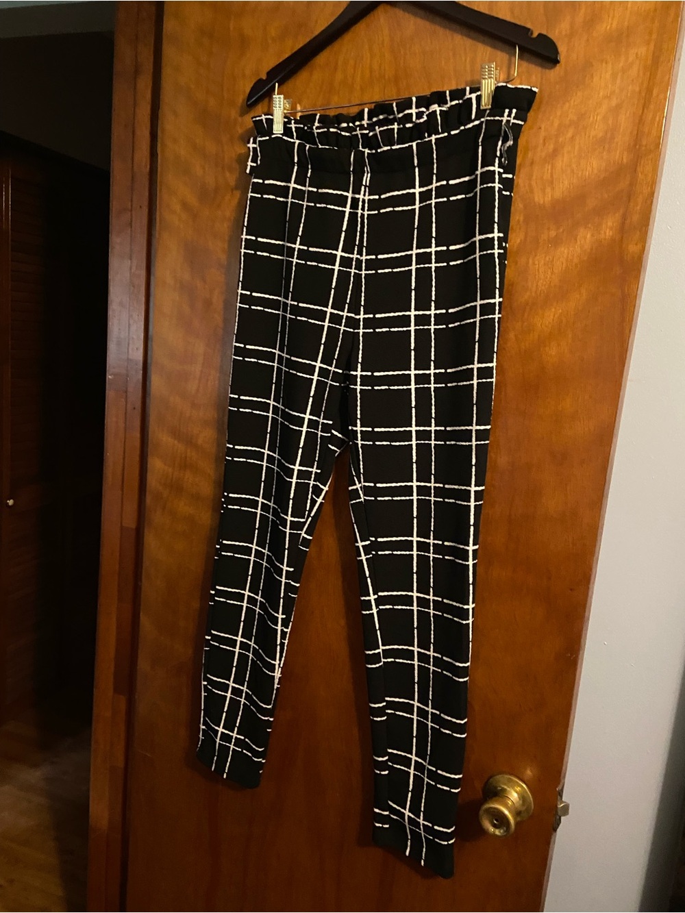 SHEIN Black & White Windowpane Straight Leg Pants L